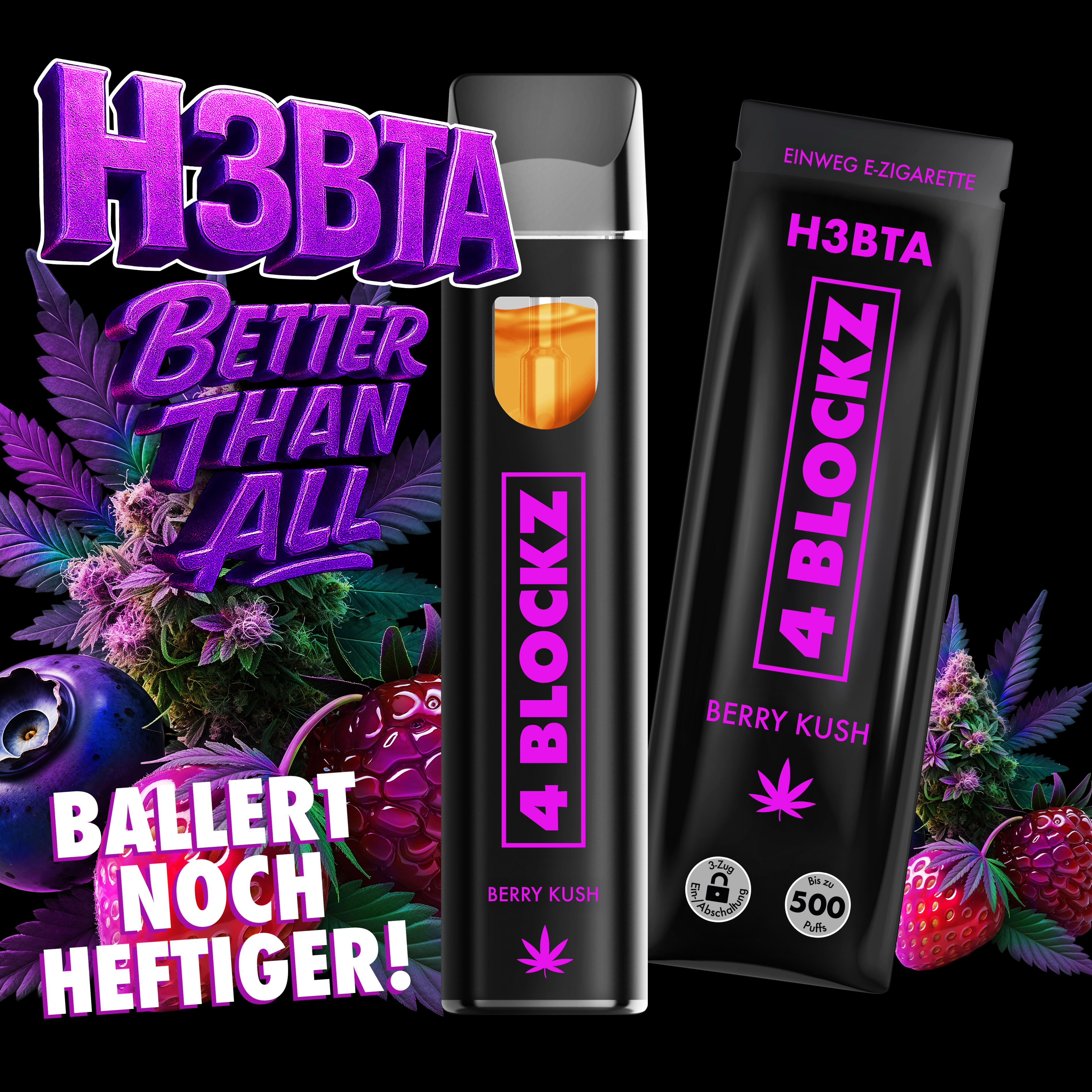 4Blockz VAPE - H3BTA "Berry Kush" (Blackberry) - 1ml CRD