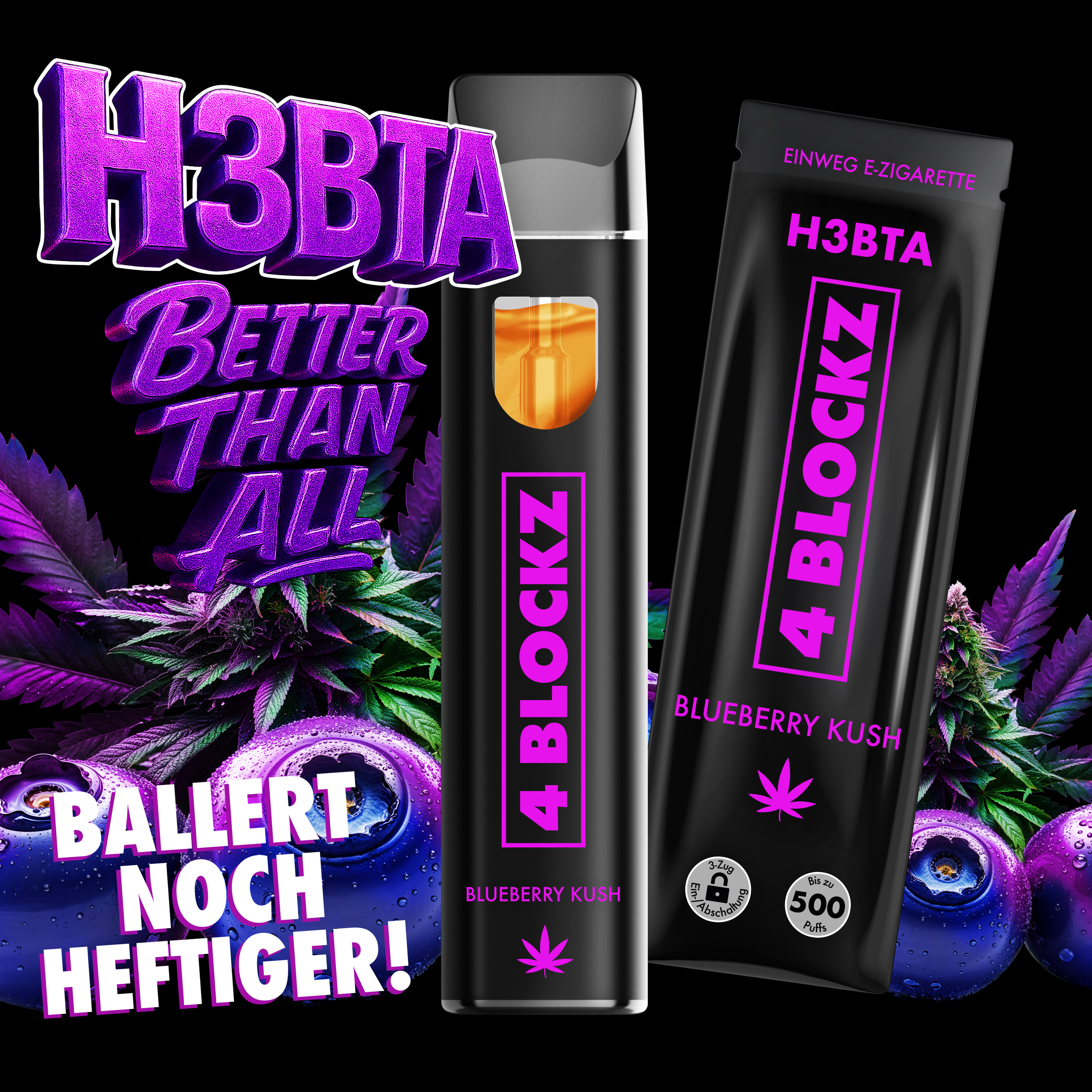 4Blockz VAPE - H3BTA "Blueberry Kush" (Blueberry) - 1ml CRD