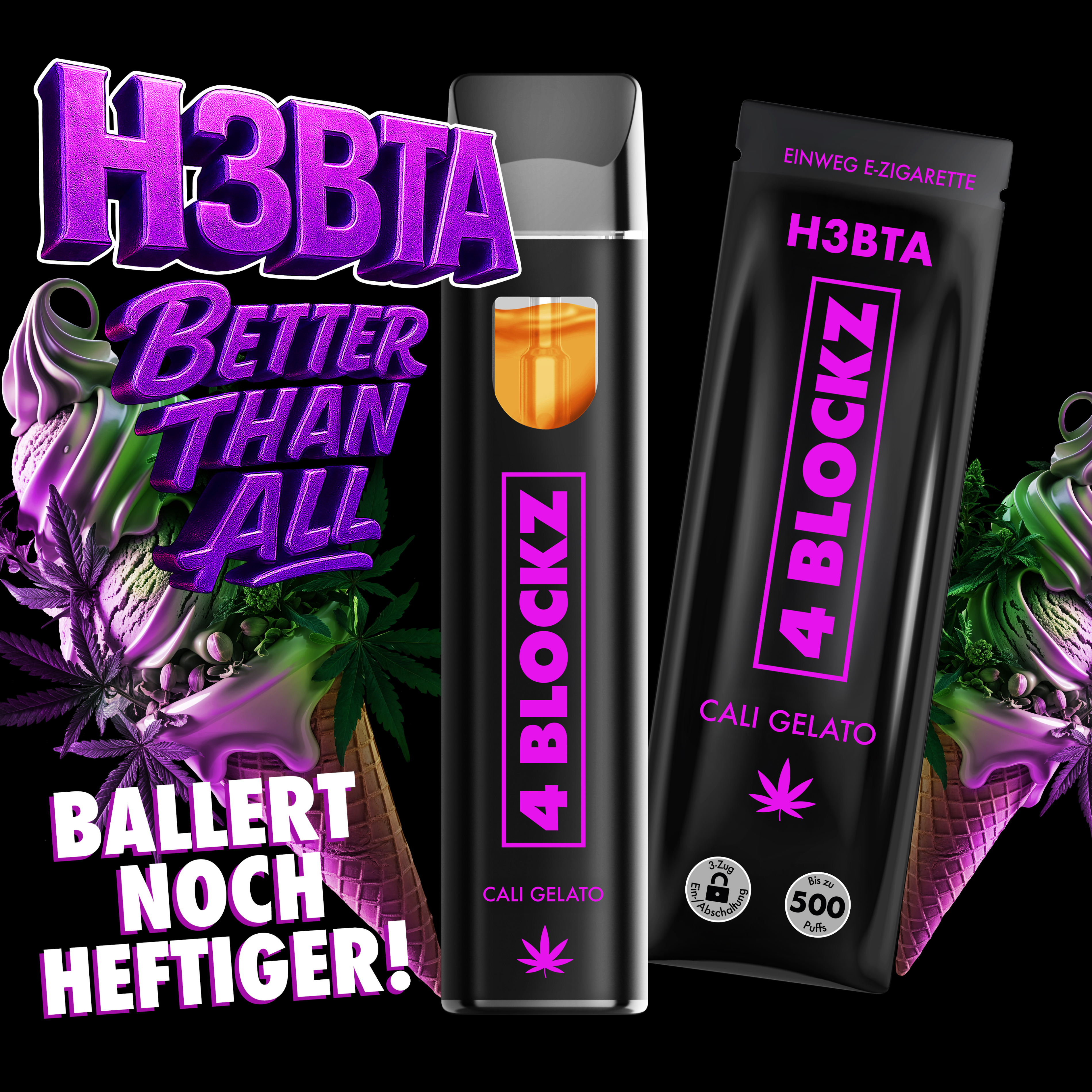 4Blockz VAPE - H3BTA "Cali Gelato" (Berry Gelato) - 1ml CRD