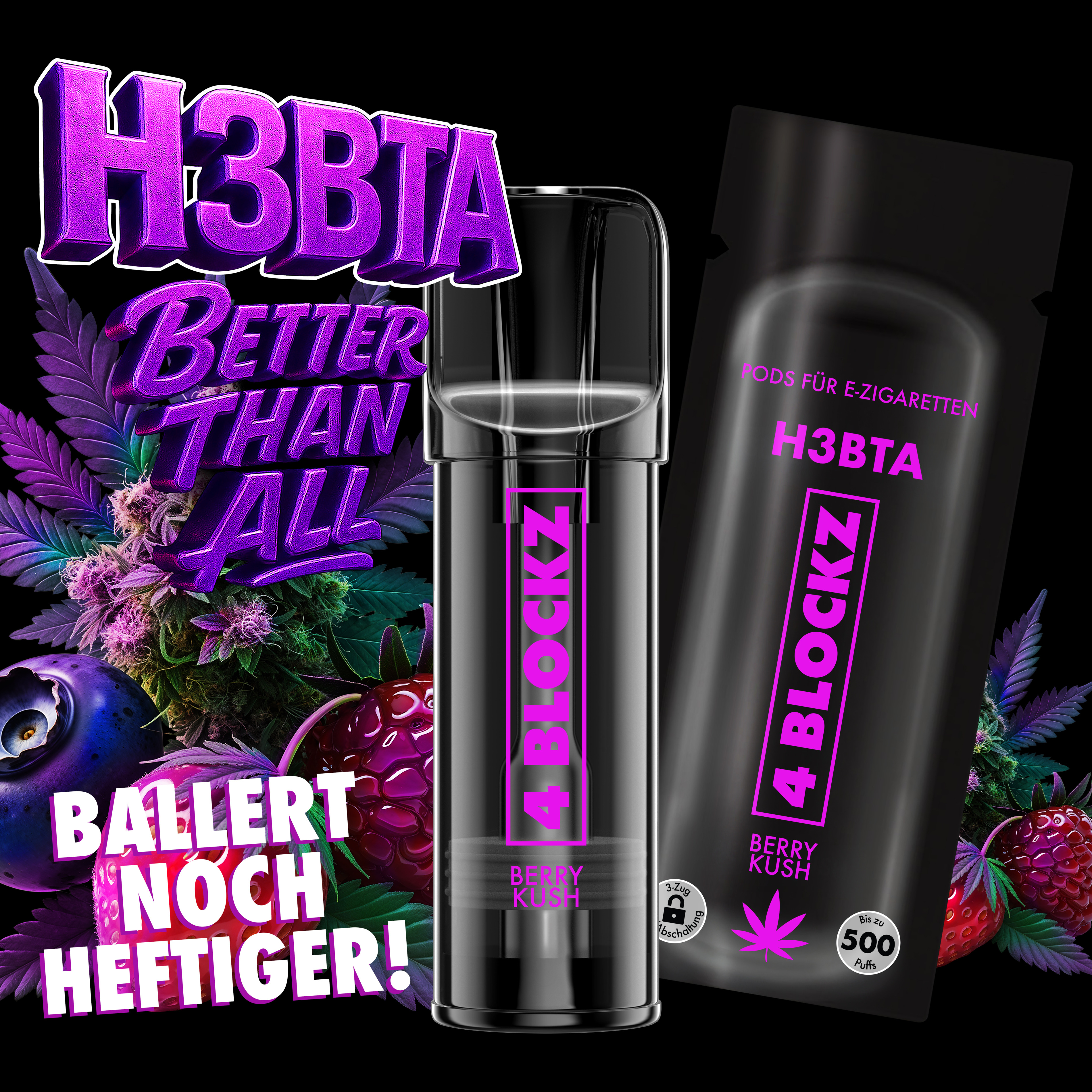 4Blockz H3BTA POD "Berry Kush" (Blackberry) - 2ml PG VG