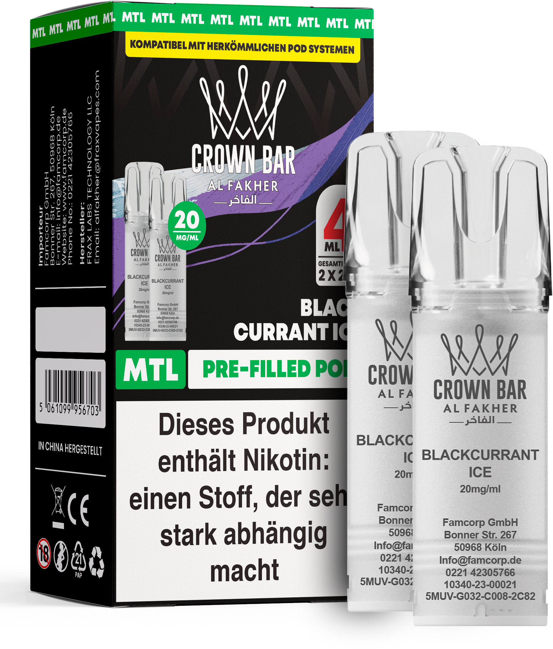 Al Fakher Pod (2er Pack) - Blackcurrant Ice 20mg (MTL)