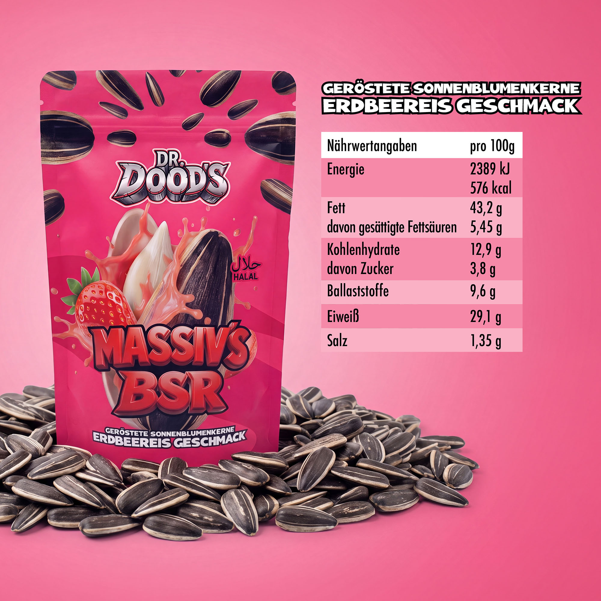 DR. DOOD’S Geröstete Sonnenblumenkerne 100g - Erdbeereis – Bild 2