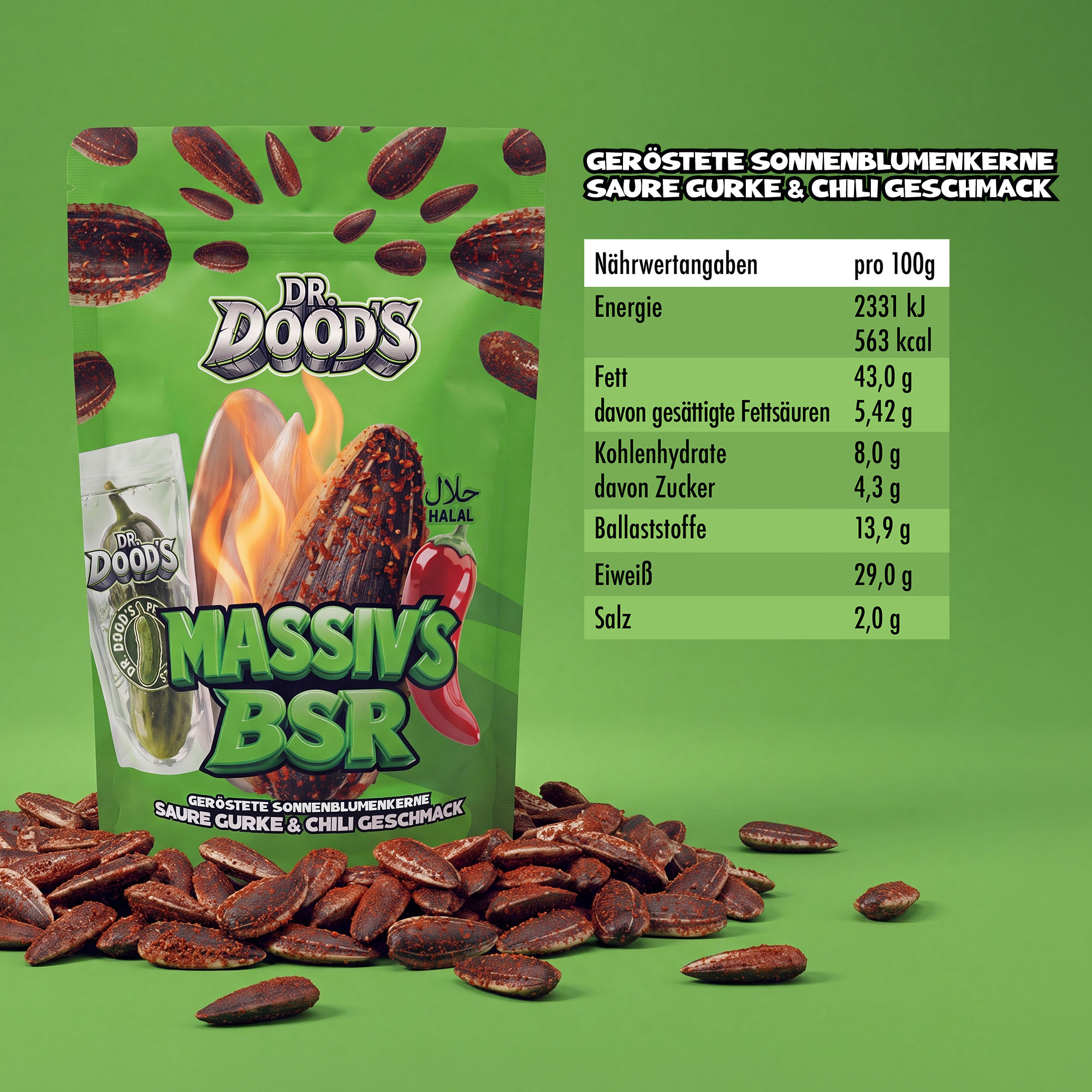 DR. DOOD’S Geröstete Sonnenblumenkerne 100g - Saure Gurke Chili – Bild 2