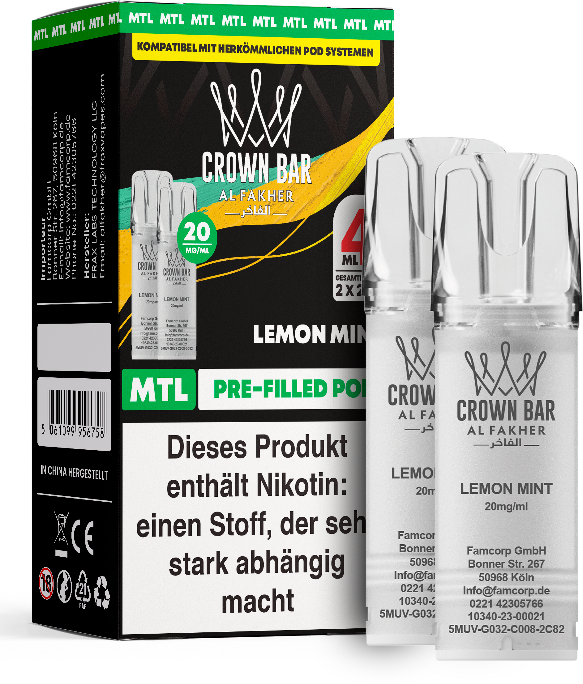 Al Fakher Pod (2er Pack) - Lemon Mint 20mg (MTL)